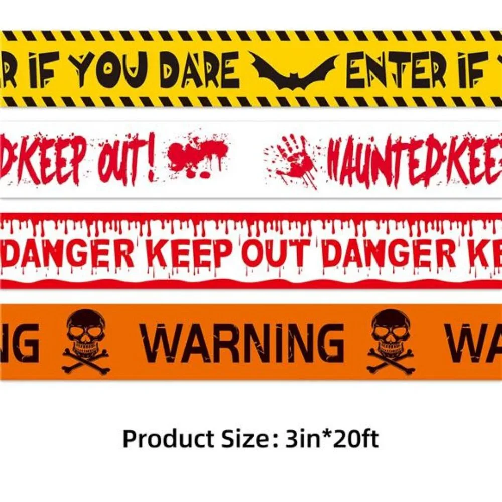 4Pcs Halloween Decorations Caution Fright Tape Bundle, Scary Caution Roll